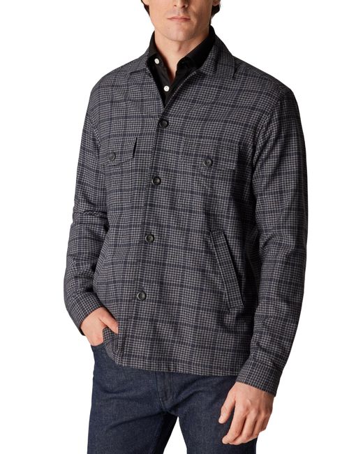 Eton Plaid Knit Shirt Jacket in Grey at