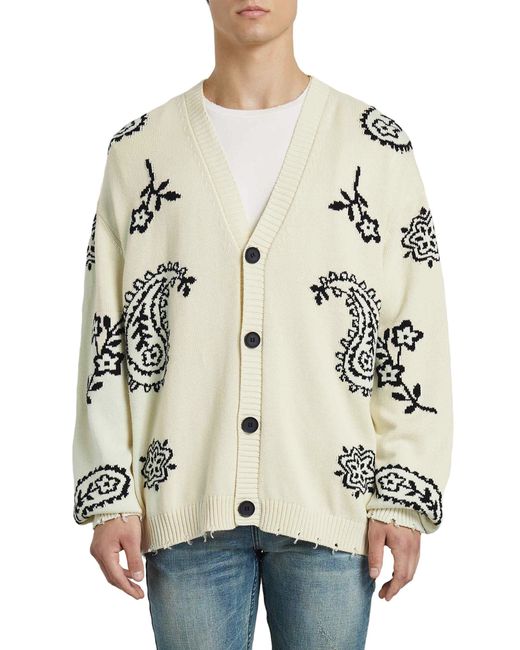 Profound Regular Fit Paisley Cotton Cardigan Sweater in at