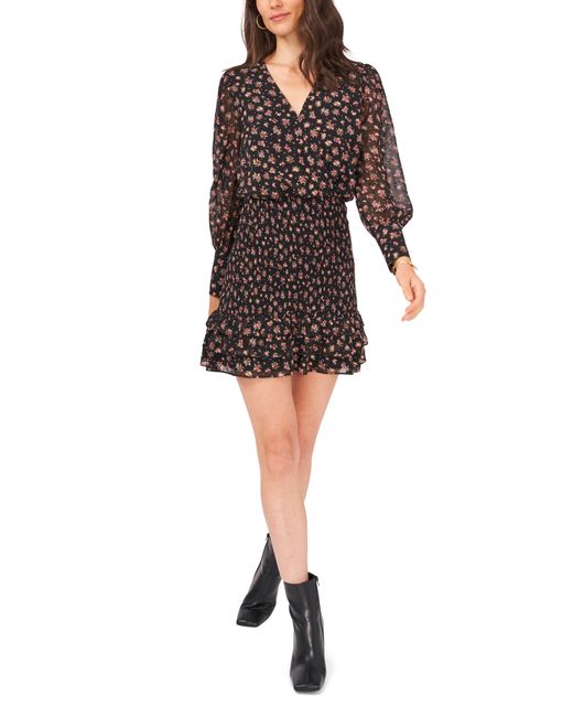 1.State Smocked Ruffle Long Sleeve Minidress in at