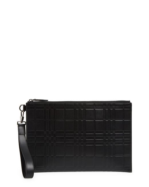 Burberry Edin Check Embossed Zip Leather Pouch in at