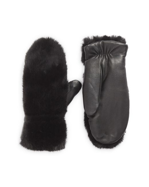 Open Edit Faux Fur Leather Mittens in at