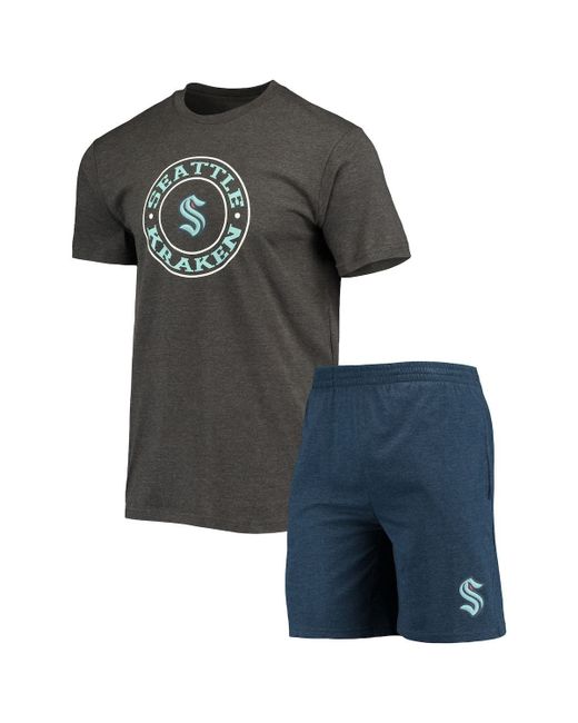 Concepts Sport Deep Sea Blue/Charcoal Seattle Kraken Meter T-Shirt Shorts Sleep Set in at