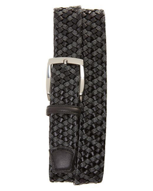 Torino Braided Linen and Leather Belt in Black/Grey at