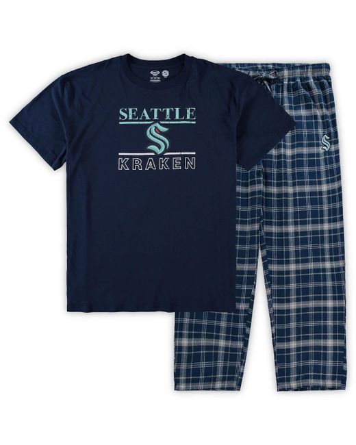 Concepts Sport Deep Sea Blue Seattle Kraken Big Tall Lodge T-Shirt Pants Sleep Set in at
