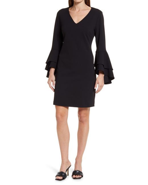 Vince Camuto Ruffle Long Sleeve Crepe Ponte Dress in at