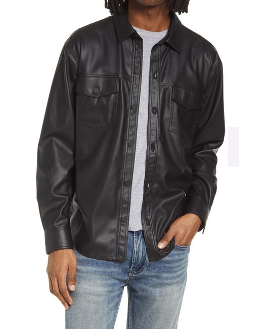 Ag Elias Faux Leather Button-Up Cotton Shirt Jacket in at