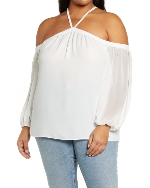 1.State Off the Shoulder Sheer Chiffon Blouse in at