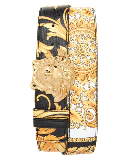 Versace Barocco Medusa Head Buckle Reversible Leather Belt in Gold at