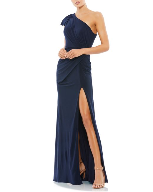 Mac Duggal One-Shoulder Jersey Faux Wrap Gown in at