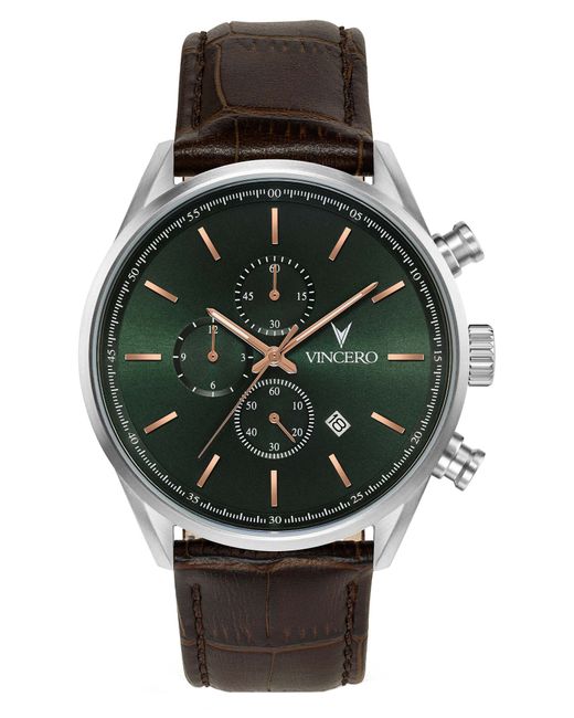 Vincero The Chrono S Chronograph Leather Strap Watch 43mm in Dark Olive at