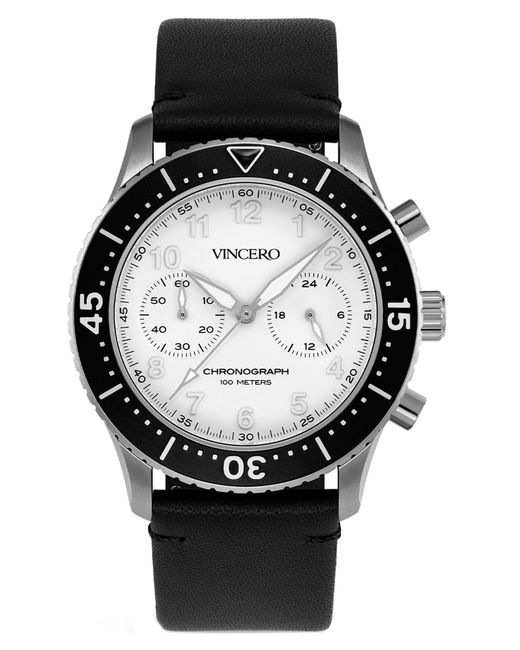 Vincero Outrider Chronograph Leather Strap Watch 41mm in Frost at