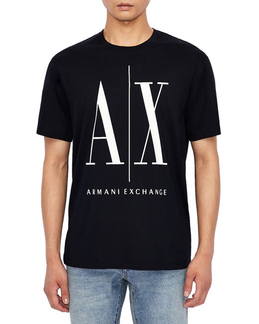 Armani Exchange Icon Logo Cotton Graphic Tee in Navy at X-Large