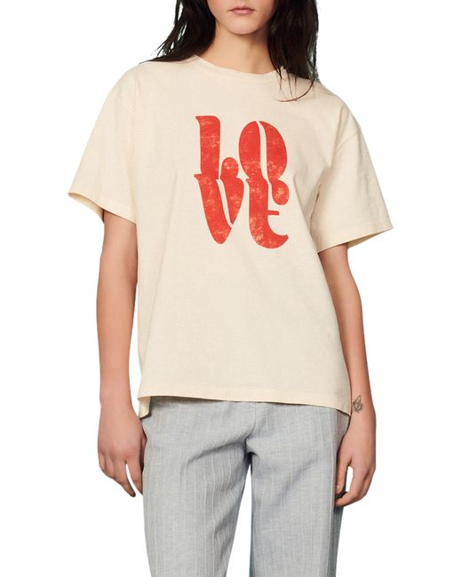 Sandro Titouan Cotton Graphic Tee in Ecru at 2