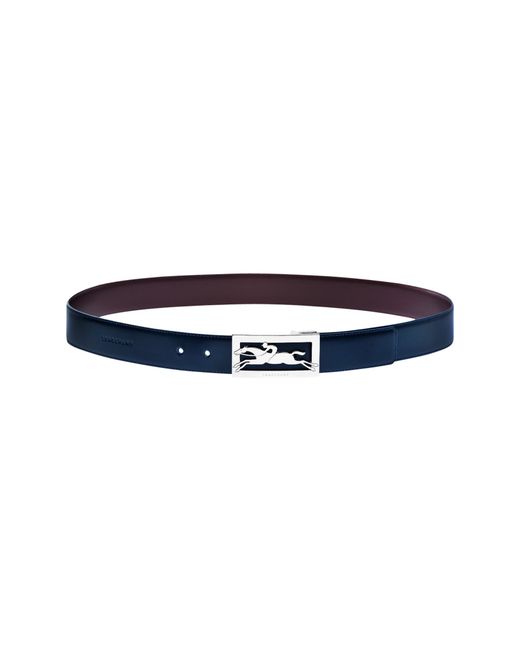Longchamp Reversible Leather Belt in Navy/Burgundy at