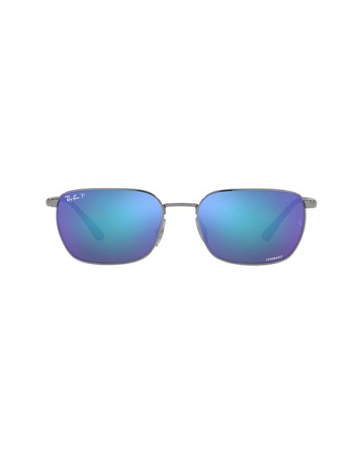 Ray-Ban 49mm Polarized Rectangle Sunglasses in Gunmetal/Polarized Grey at