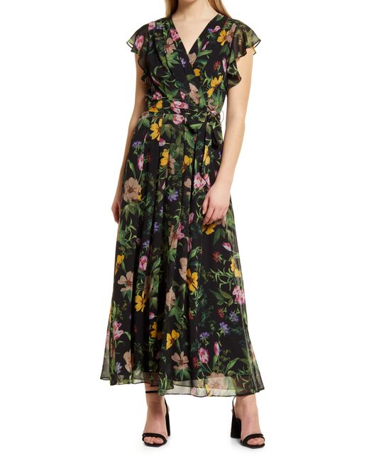 Donna Ricco Flutter Sleeve Floral Print Maxi Dress in at