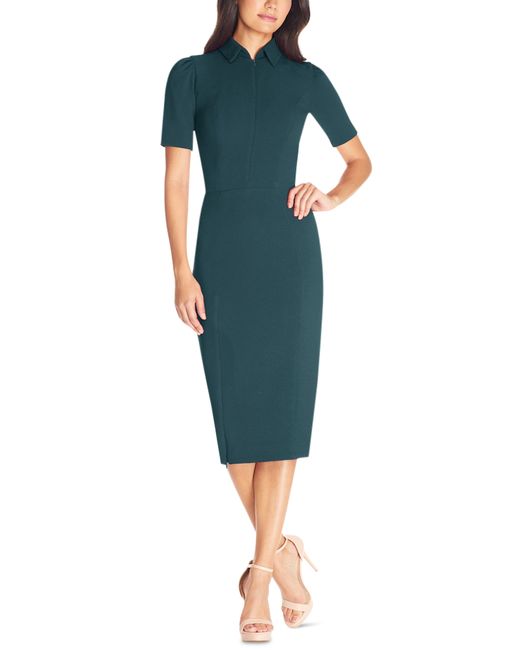 Dress the population Gloria Front Zip Sheath Dress in Pine at Small