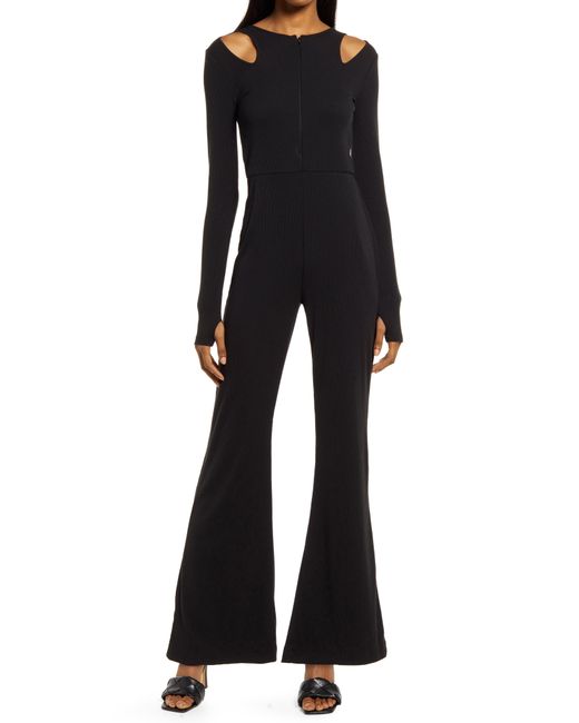 French Connection Safi Long Sleeve Ribbed Jumpsuit in at
