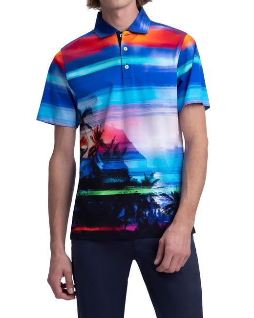 Bugatchi Tropical Print Cotton Polo in Night at Small