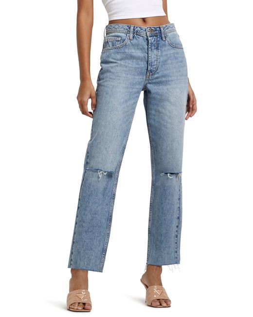 River Island Mr Cyrell Hastings Ripped High Waist Straight Leg Jeans in at