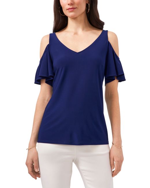Chaus Ruffle Cold Shoulder Top in Navy at X-Large