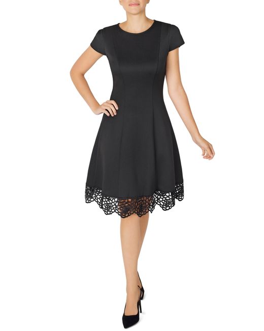 Donna Ricco Tulip Sleeve Lace Hem Fit Flare Dress in at