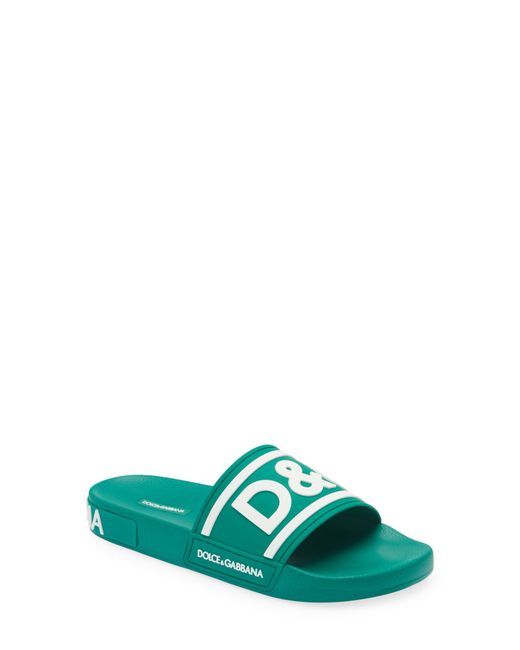 Dolce & Gabbana Logo Slide Sandal in Verde/Bianco at