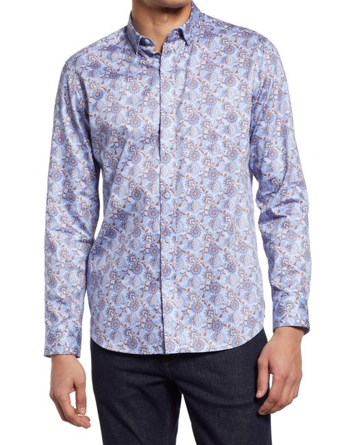 Johnston & Murphy Print Long Sleeve Button-Up Shirt in at
