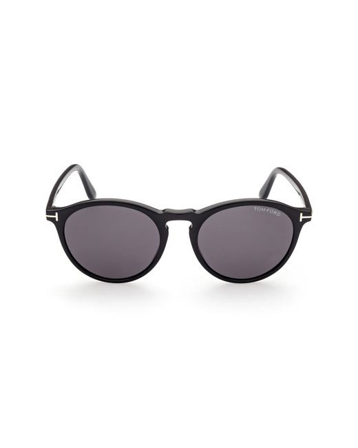 Tom Ford 52mm Polarized Round Sunglasses in Shiny Smoke at