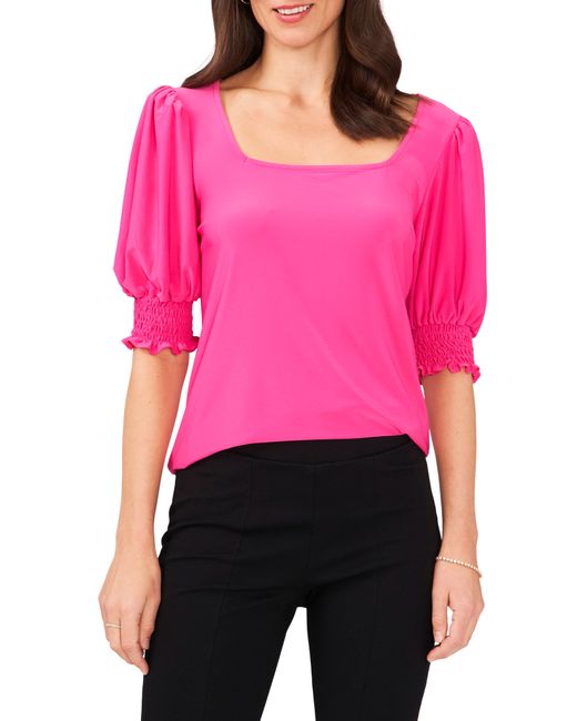Chaus Square Neck Smocked Sleeve Blouse in Rose at Large