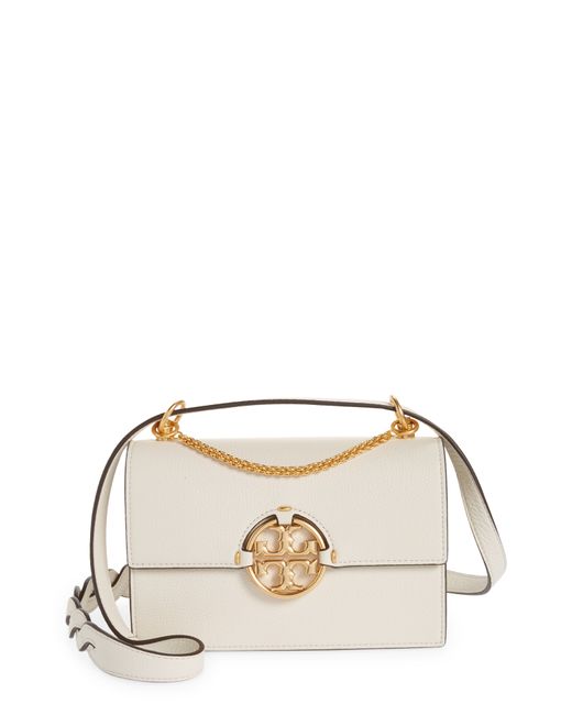 Tory Burch Small Miller Leather Flap Shoulder Bag in New Ivory at