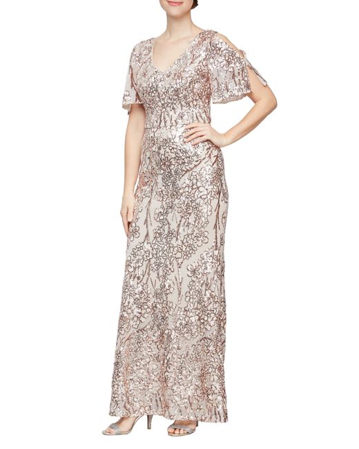 Alex Evenings Sequin Lace Cold Shoulder Trumpet Gown in at