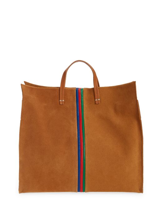 Clare V . Simple Stripe Suede Tote in Camel at
