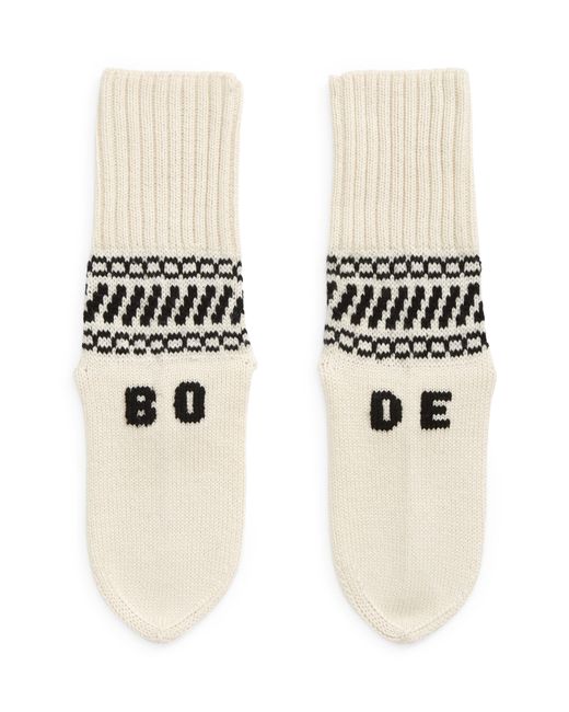 Bode Jacquard Wool Socks in Black/Cream at