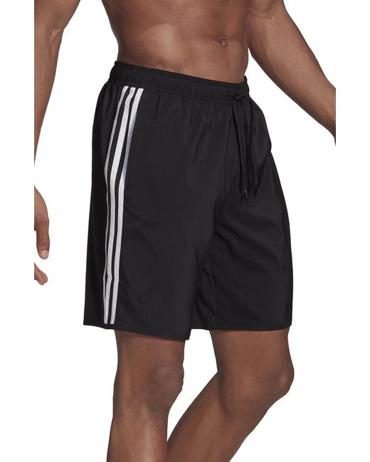 Adidas 3-Stripe Recycled Polyester Swim Trunks in Black at X-Small