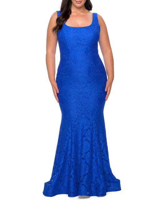 La Femme Beaded Lace Trumpet Gown in at
