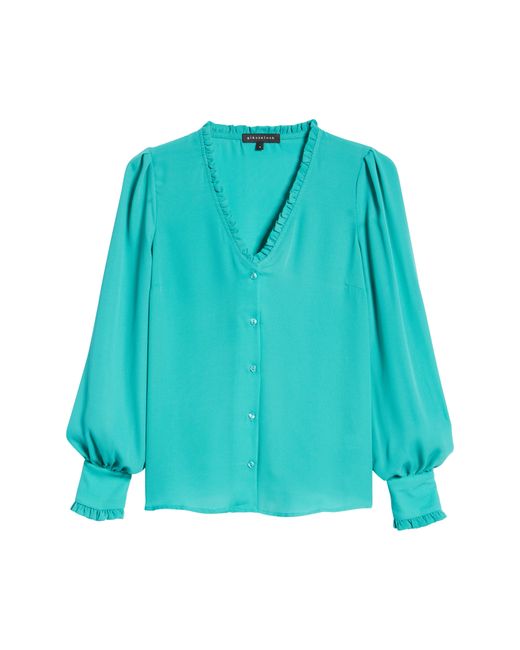 Gibsonlook Frill Detail V-Neck Button-Up Blouse in at