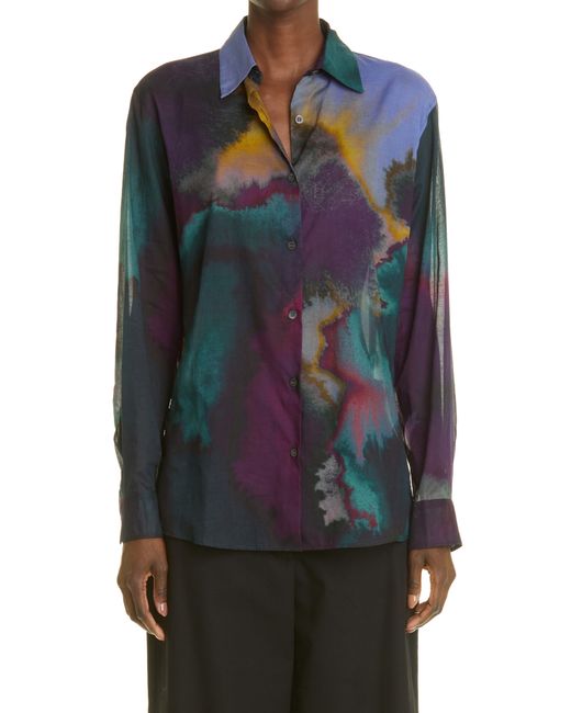 Dries Van Noten Clavelly Print Cotton Button-Up Shirt in at