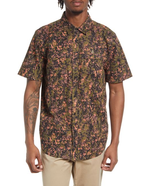 Volcom Layne Classic Fit Print Short Sleeve Stretch Cotton Button-Up Shirt in at