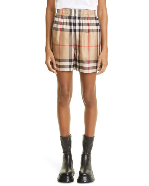 Burberry Tawney Check Silk Shorts in at