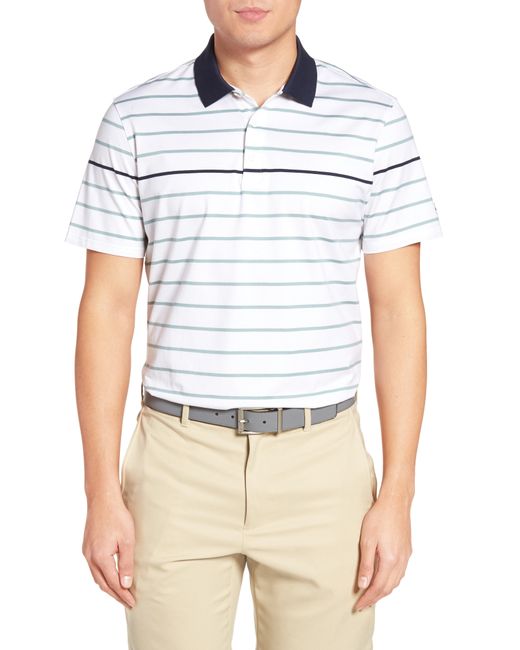 Ag The Farrell Stripe Jersey Polo in White/Agave Naval Blue at