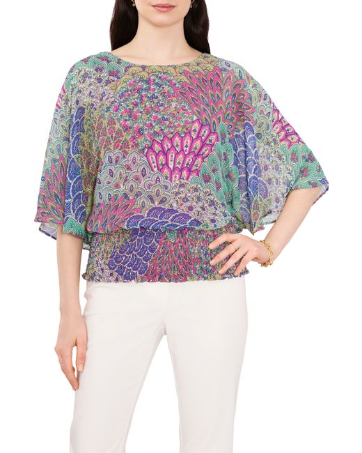 Chaus Dolman Sleeve Smocked Blouse in Lime/Fuchsia/Multi at
