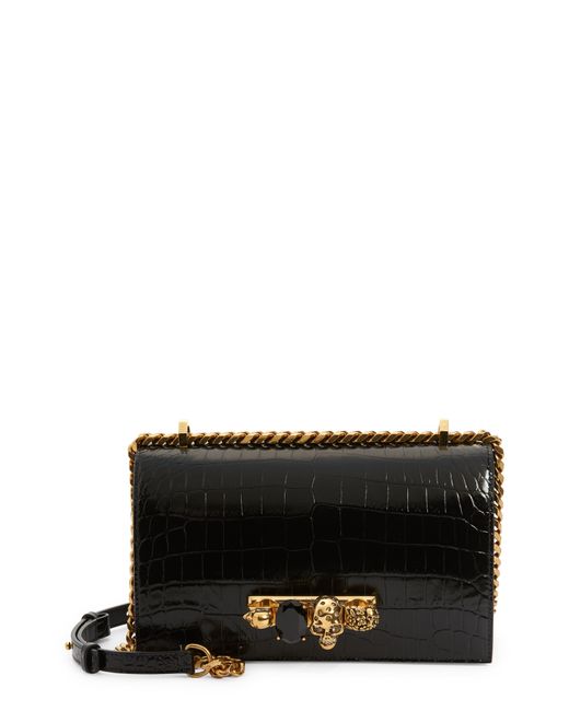 Alexander McQueen Jeweled Croc Embossed Leather Satchel in at