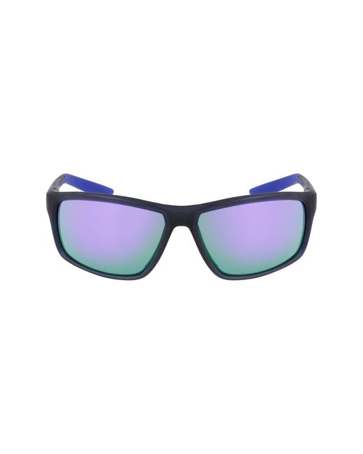 Nike Adrenaline 64mm Rectangular Sunglasses in Matte Obsidian/Violet Mirror at