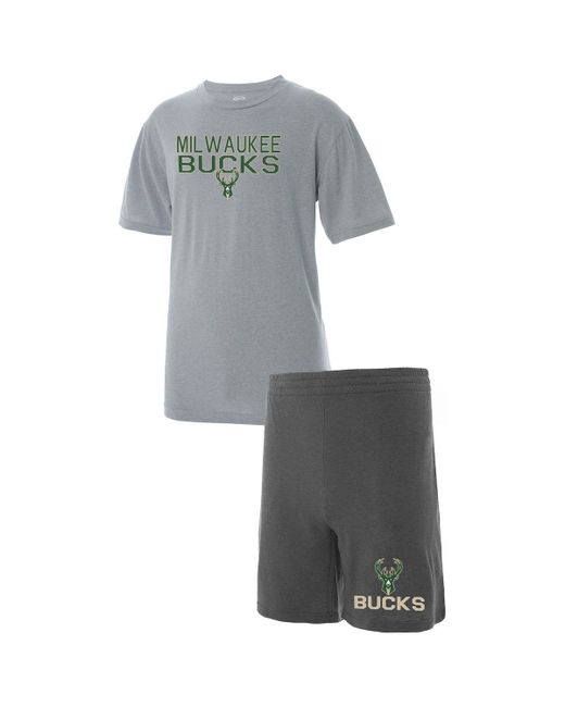 Concepts Sport Heathered Charcoal Milwaukee Bucks T-Shirt and Shorts Sleep Set at