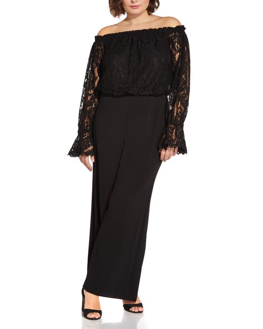 Adrianna Papell Off the Shoulder Lace Crepe Jumpsuit in at