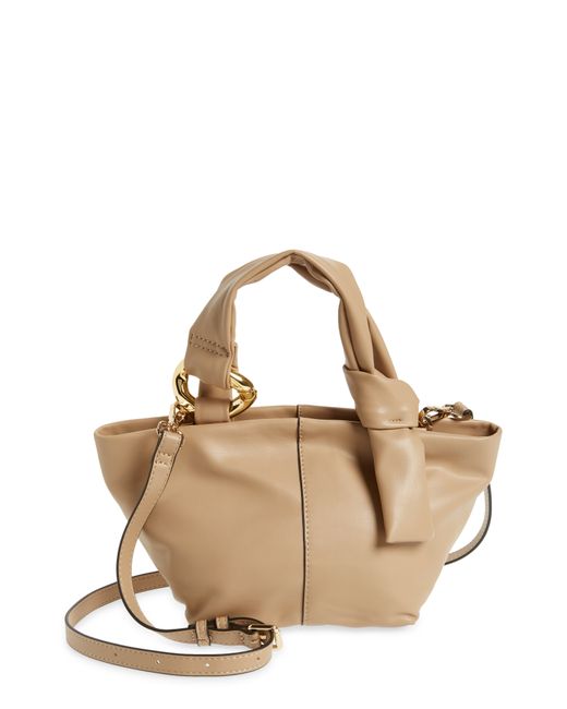 TopShop Mini Buckle Strap Faux Leather Tote Bag in Camel at
