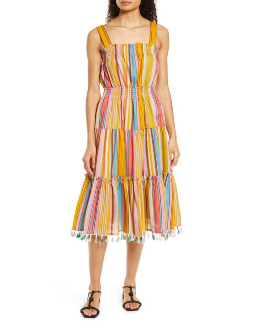 Tahari ASL Stripe Cotton Dress in Mustard/Blue/Pink at