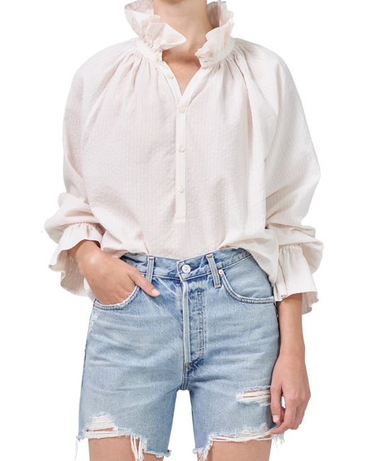 Citizens of Humanity Iris Ruffle Seersucker Button-Up Blouse in at