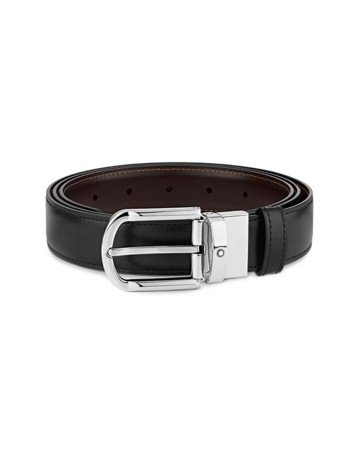 Montblanc Reversible Leather Belt in Black at